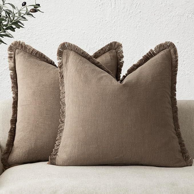 Foindtower Set of 2 Decorative Linen Fringe Throw Pillow Covers Cozy Boho Farmhouse Cushion Cover... | Amazon (US)