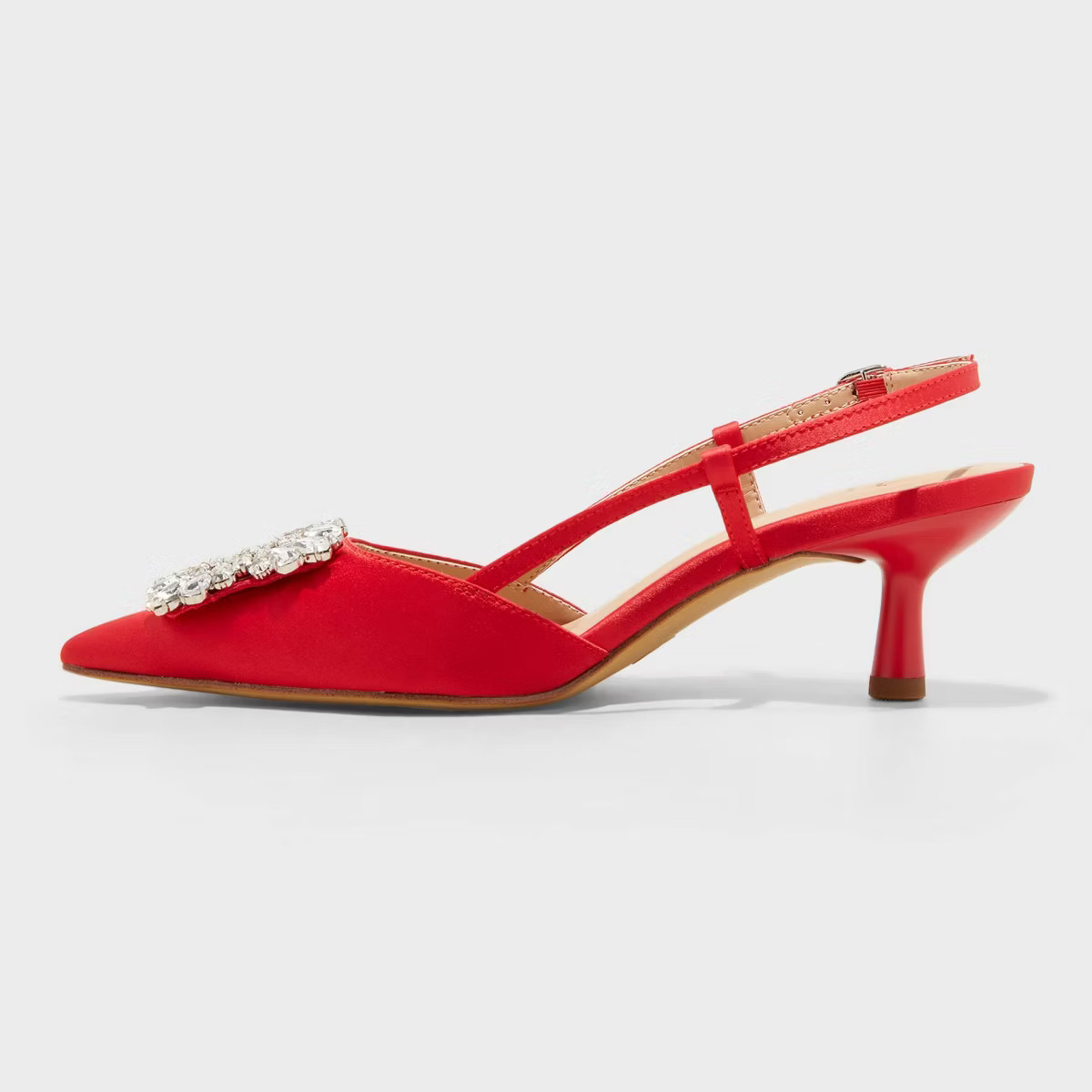 Women's Annette Satin Slingback Heels with Memory Foam Insole - A New Day™ Red 7 | Target