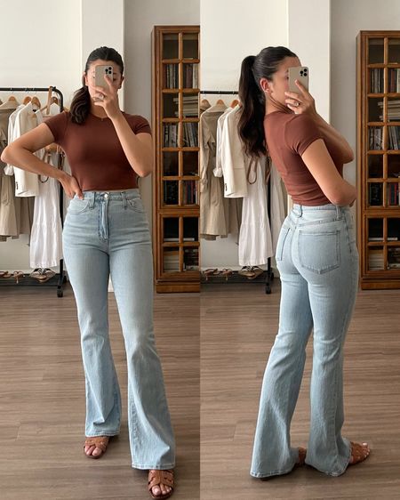 Flare jeans 26 standard (Irene sized down one from her normal size)
Tee xs 

#LTKstyletip #LTKsalealert #LTKunder100