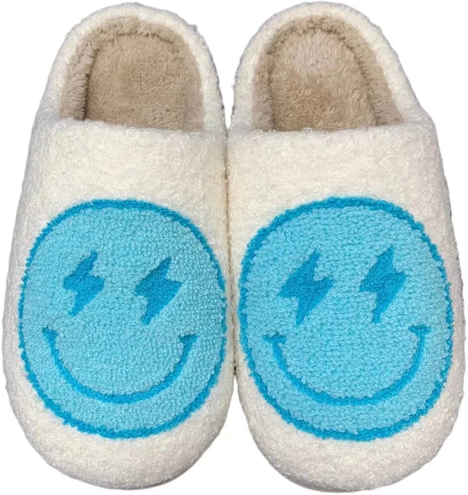 OTELUXS Smiley Face Slippers For Women Evil Eyes Slippers Happy Lightning Bolt Memory Foam Fuzzy ... | Amazon (US)