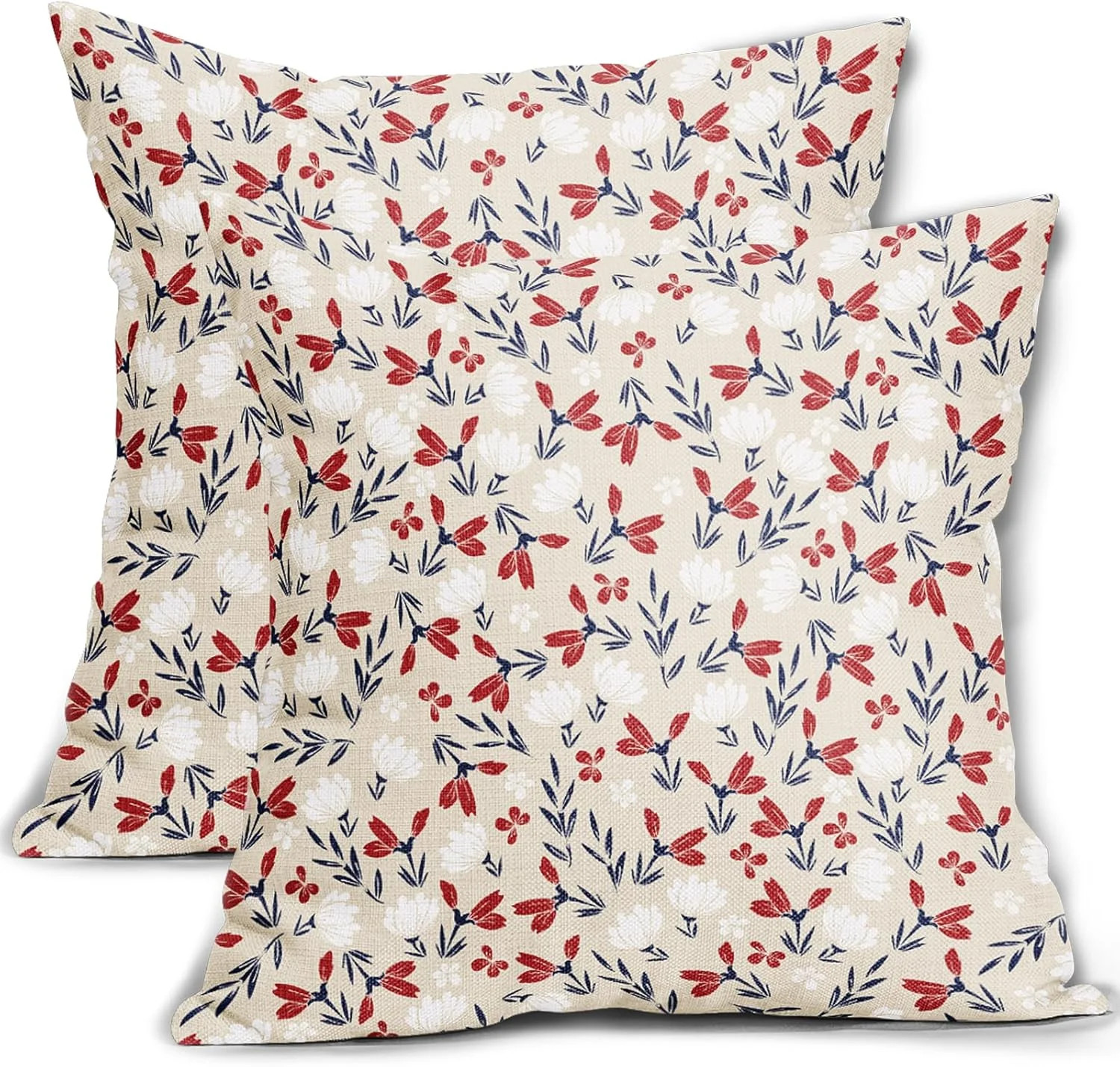 4th of July Floral Pillow Covers 18x18 Set of 2 Vintage Rustic Old Style Navy Blue Red White Flow... | Walmart (US)