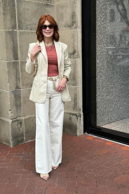 Effortlessly blending comfort and sophistication with this ivory jeans and under $100 faux leather blazer combo in a chic work outfit 💼✨

#LTKworkwear #LTKover40 #LTKfindsunder100