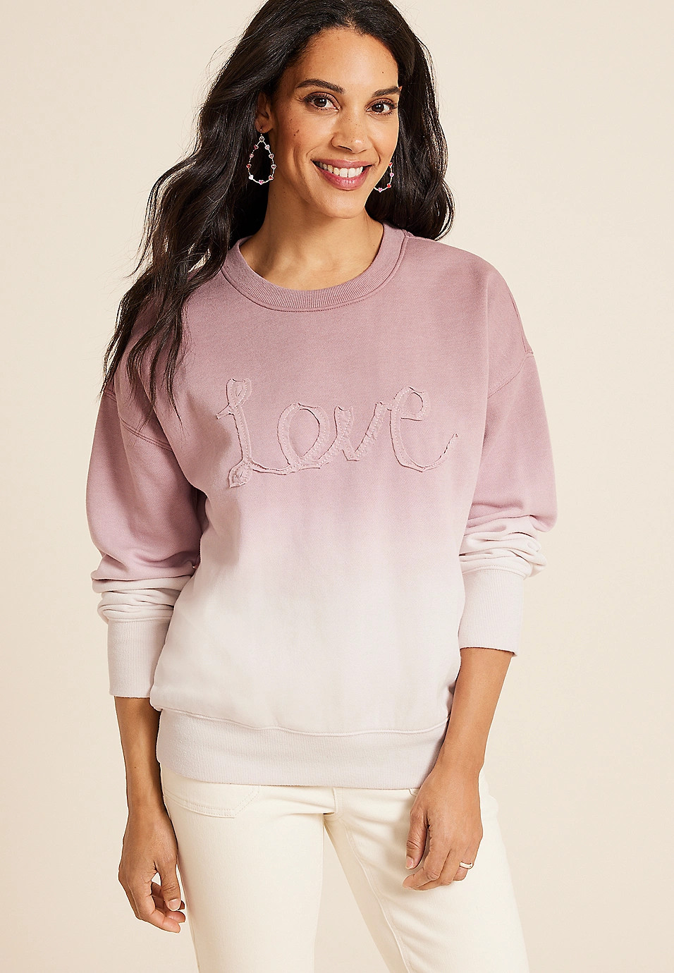 Love Applique Dip Dye Relaxed Fit Sweatshirt | Maurices