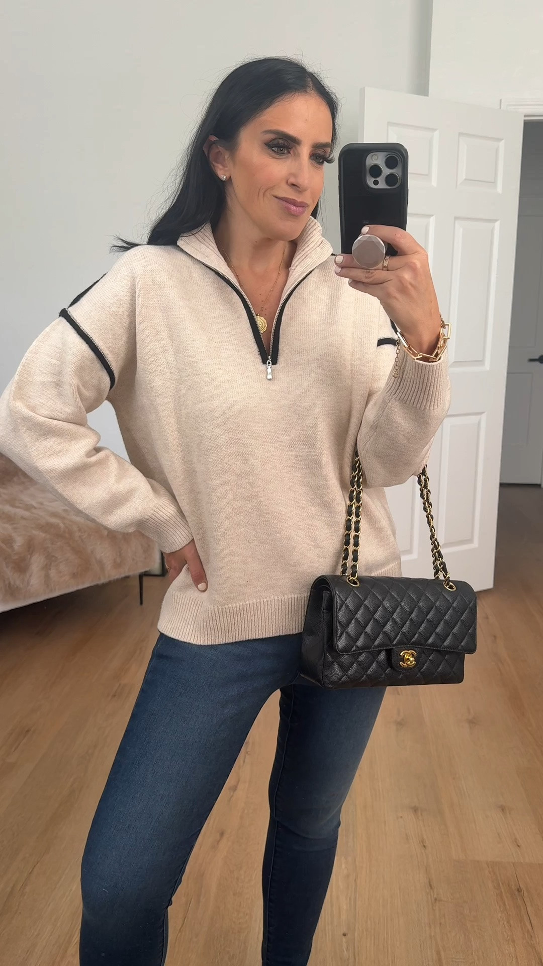 Womens Quarter Zip Sweater wearing size medium