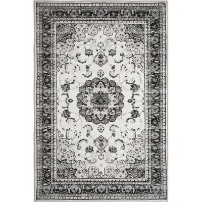Boho Vintage Area Rug – Washable, Soft Gray Medallion Carpet with Non-Slip Backing for Living Room, Bedroom, Kitchen (Gray) | Wayfair North America