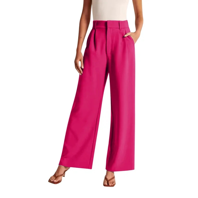Lroveb Dress Pants for Women, High Waisted Wide Leg Lightweight Tailored Premium Fabric Pants Wom... | Walmart (US)
