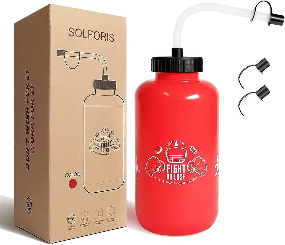 SolForis Hockey Water Bottles with Long Straw, Fit for Football Lacrosse Gym Sport, Plastic Squee... | Amazon (US)