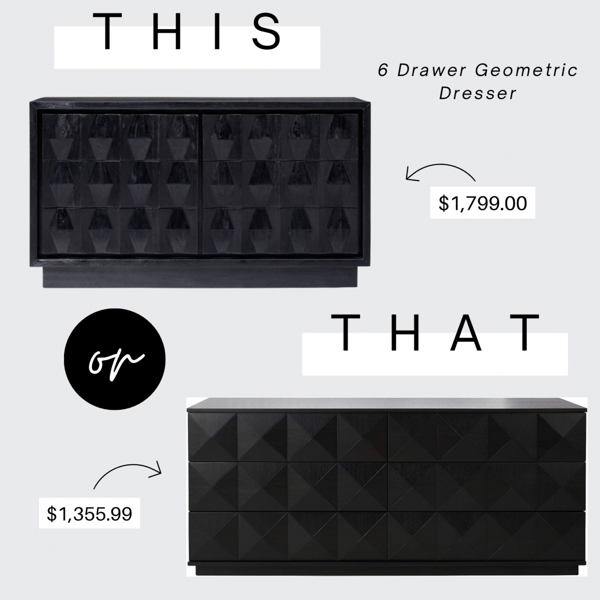 Black 6️⃣ drawer dresser with black geometric detail. Splurge at West Elm or save via Amazon Home. 

Furniture finds. Bedroom furniture. The look for less.

#LTKhome #LTKstyletip
