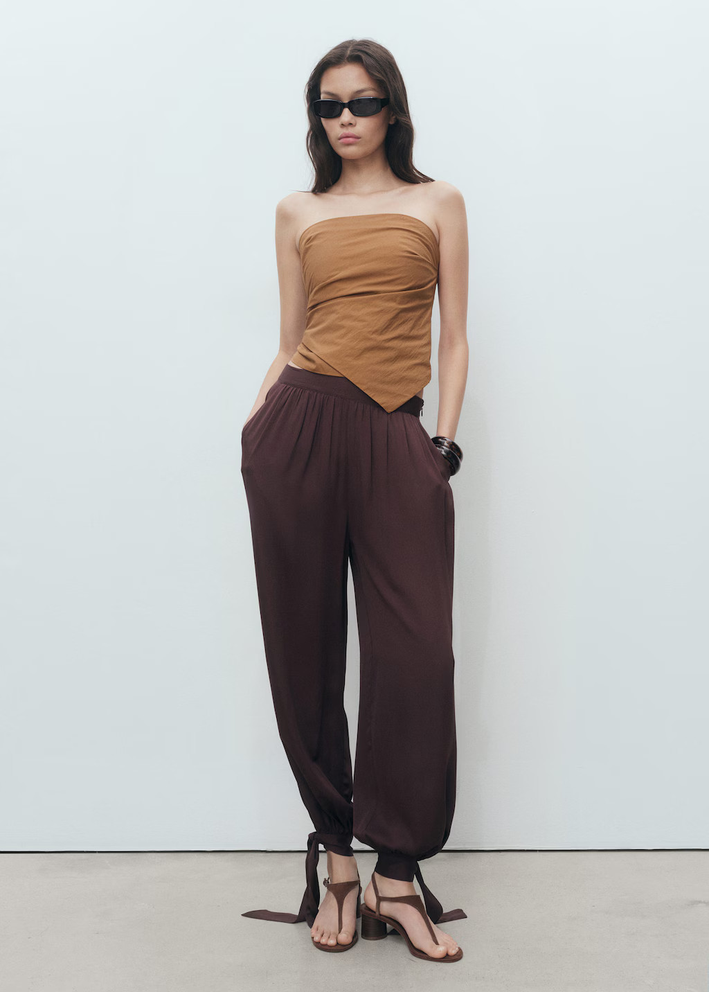 Asymmetrical strapless top brown - Woman - L - MANGO | Mango (US/MX/AU)