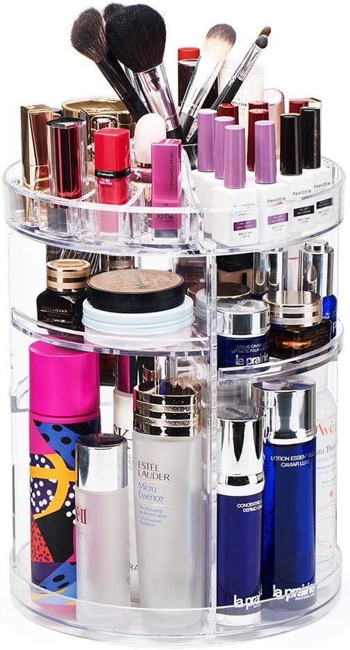 360-Degree Rotating Clear Makeup Organizer, Adjustable Acrylic Makeup Organizer with Makeup Brush... | Amazon (US)