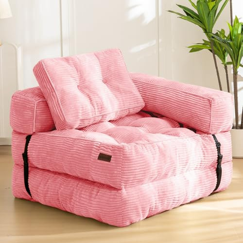 MAXYOYO Convertible L Shape Corner Sleeper Chair with Pillow Portable Fold Out Chair Bed, Floor Sofa Lounge for Living Room Bedroom, Pink | Amazon (US)