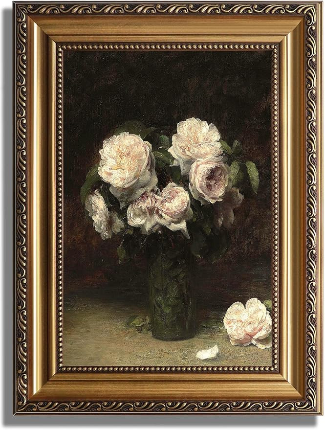 ASTRDECOR Vintage Floral Wall Art, Gold Framed Canvas Wall Art Moody Dark Roses Painting, Vintage... | Amazon (US)