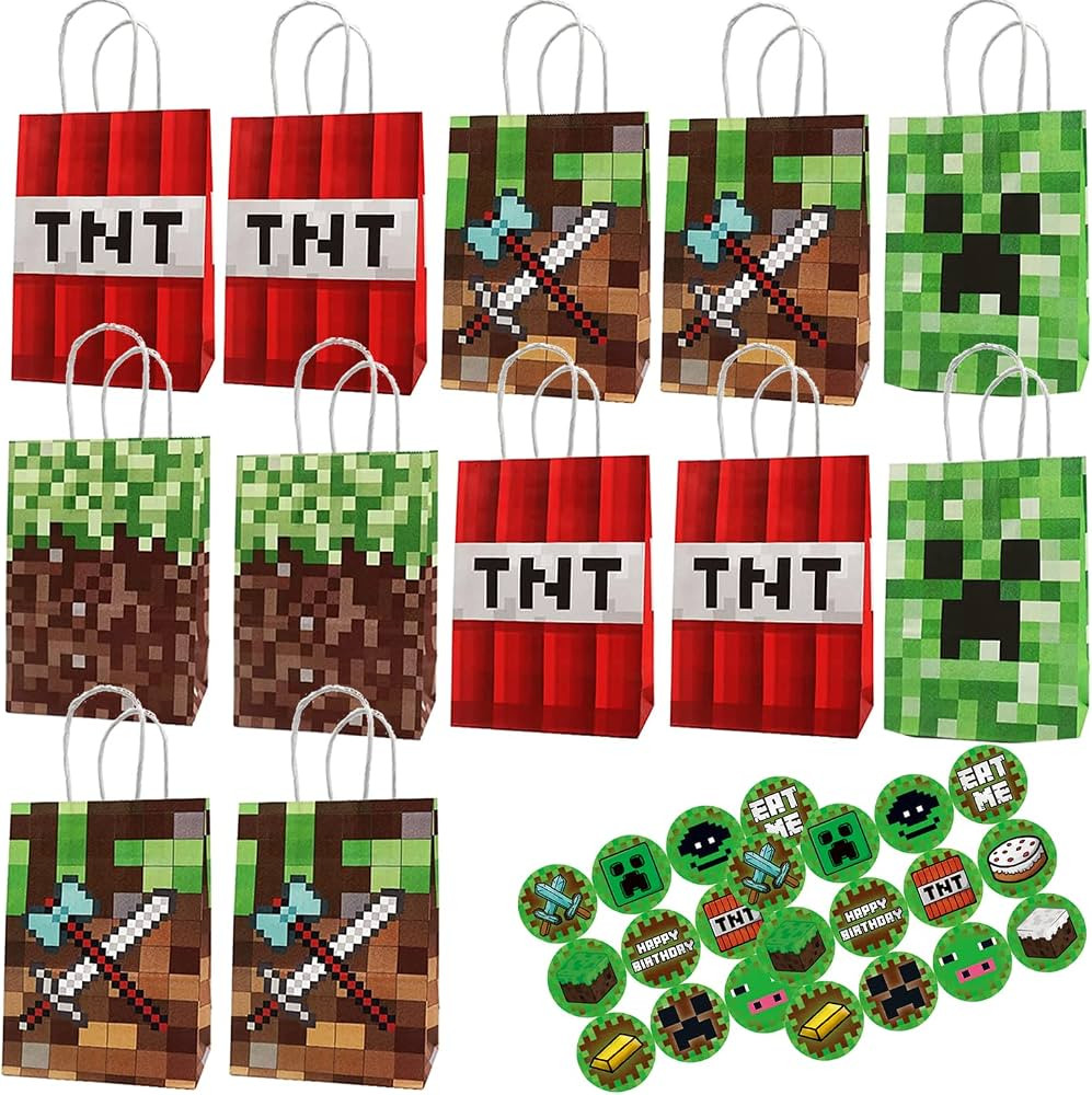 48pc the new pixel Party Gift Bags,Gift Bags Party Supplies for Kids Cute marioo Themed Party, Bi... | Amazon (US)