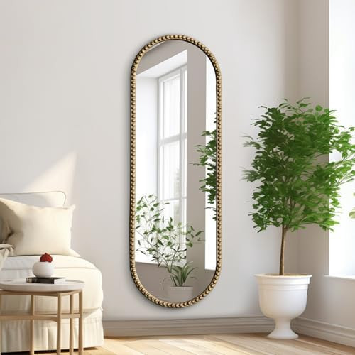Antique Gold Full Length Mirror Oval Full Body Wall Mirror Baroque Beaded Mirrors Gold Metal Fram... | Amazon (US)