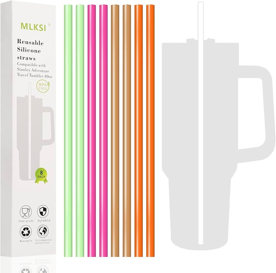 MLKSI Silicone Straw Replacement for Stanley Cup, 8 Pack Reusable Long Rubber Straw for Stanley C... | Amazon (US)