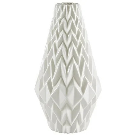Rivet Modern Geometric Pattern Decorative Stoneware Vase, Large Centerpiece, 12.25""H, White | Walmart (US)