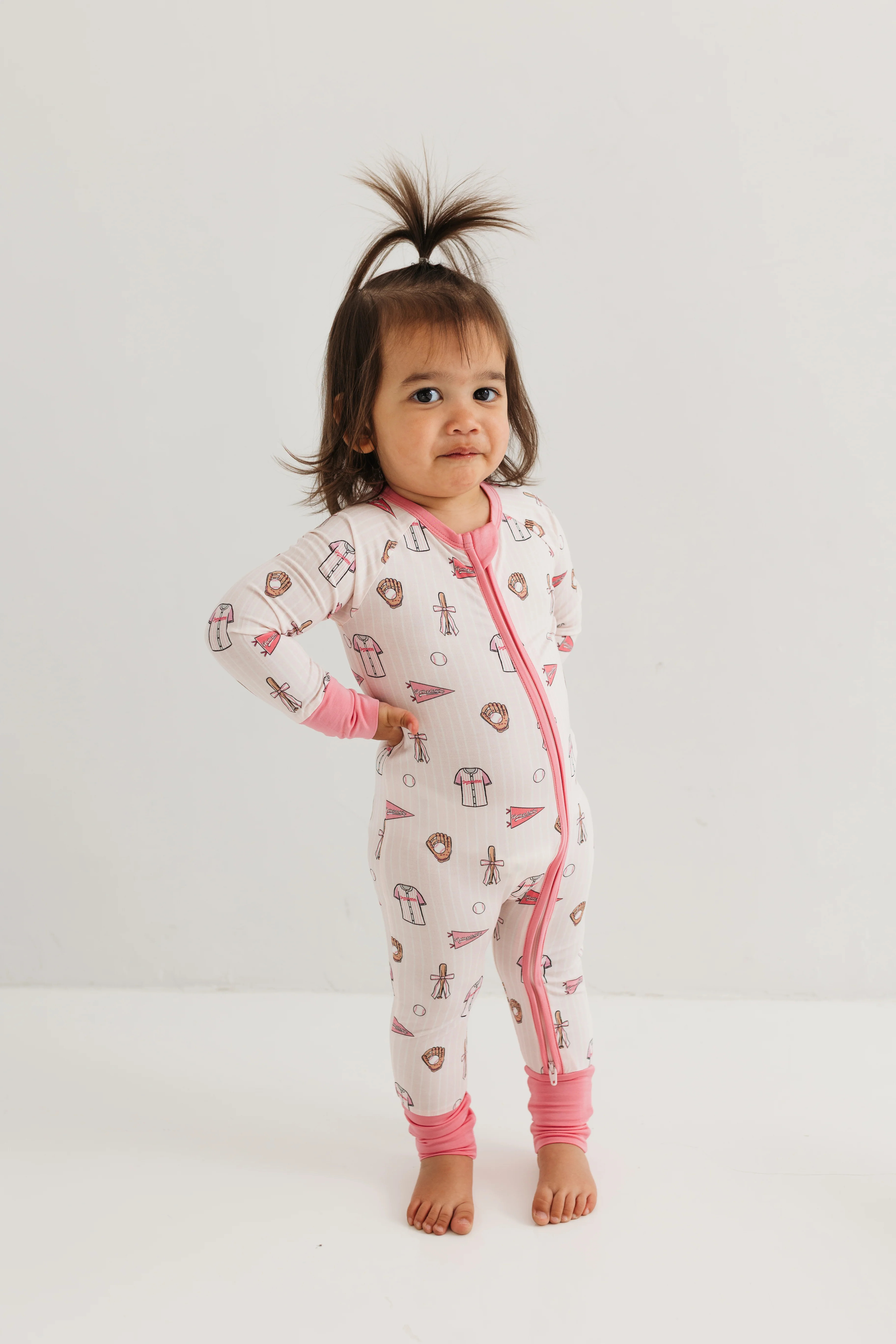 Pink Baseball Zipper Romper | In My Jammers