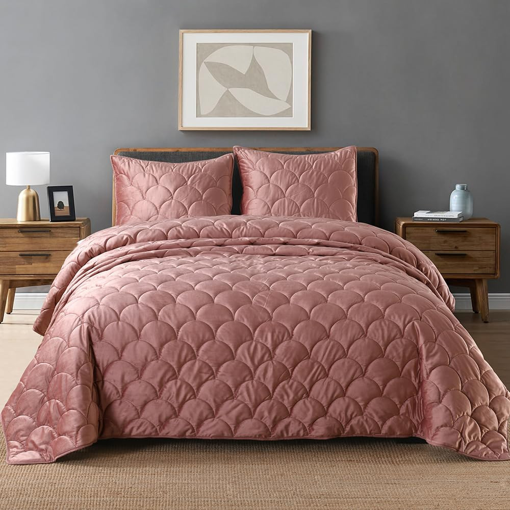 HORIMOTE HOME Velvet Quilt Set Queen Size, Cameo Brown Luxury Velvet Comforter Set 3 Pieces Soft ... | Amazon (US)