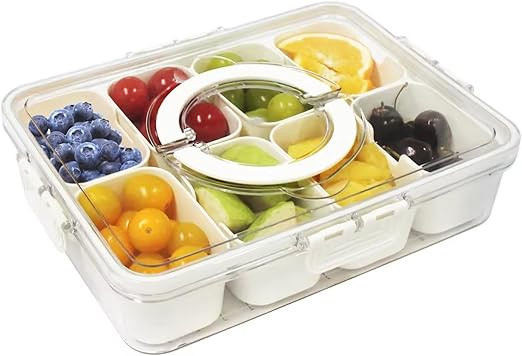 Divided Serving Tray with Lid and Handle, Snack Box with Compartments, Fruit Serving Tray, Dip Bo... | Amazon (DE)