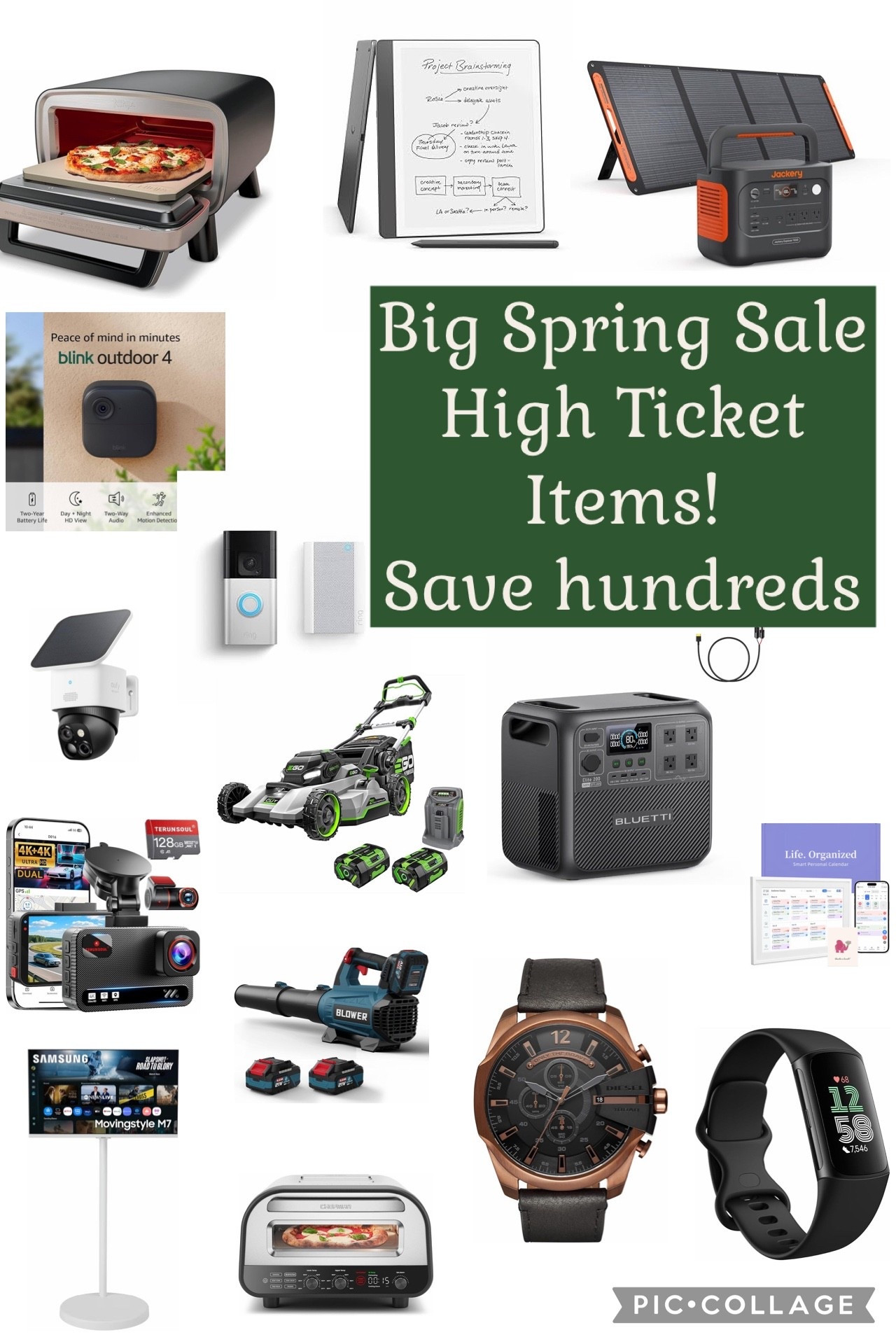 Amazon BIG SPRING SALE deals big ticket items! 

Save hundreds! 

Lawn mower generator leaf blower car truck camera Apple Watch ring doorbell security cameras digital calendar pizza maker laptop treadmill 