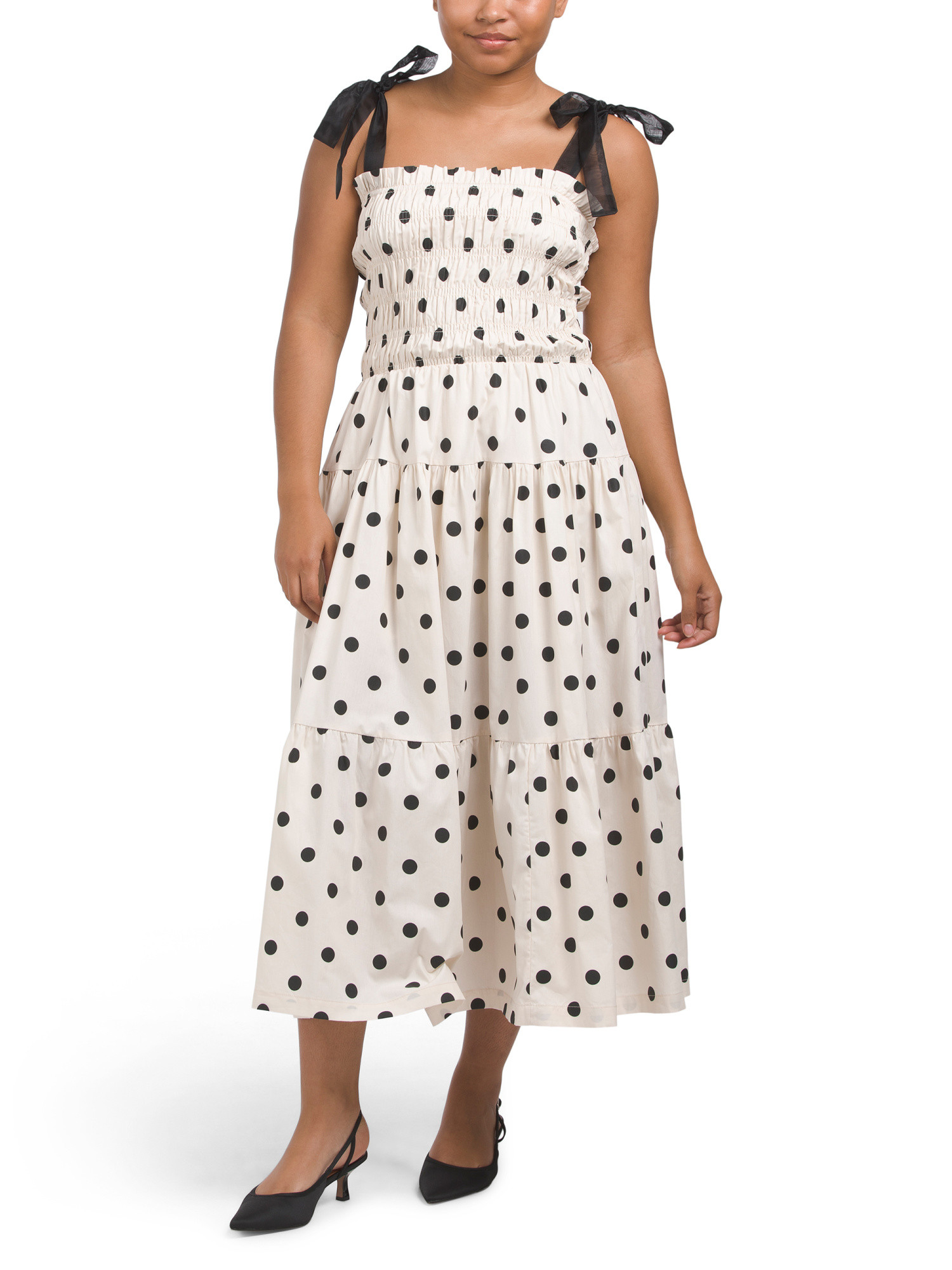Polka Dot Maxi Dress With Chiffon Shoulder Ties | Casual Dresses  | Marshalls | Marshalls