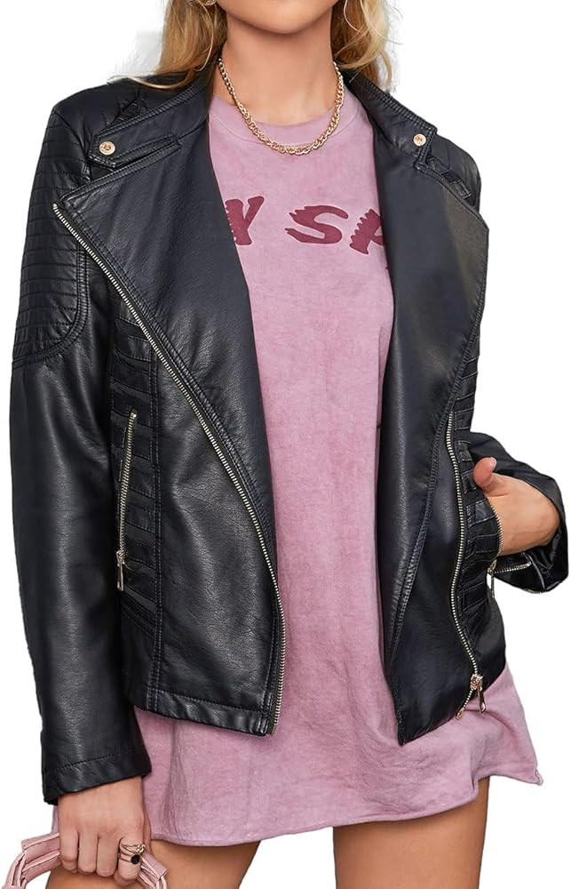 Bellivera Women's Cropped Faux Leather Jacket Bomber Casual Zip Up Coat PU Moto Bike Outwear with... | Amazon (US)