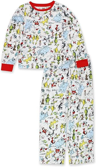 Dr. Seuss The Grinch Cat in The Hat Kids Unisex Long Sleeve 2-Piece Pajamas Set | Amazon (US)
