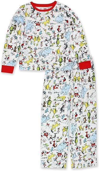 Dr. Seuss The Grinch Cat in The Hat Kids Unisex Long Sleeve 2-Piece Pajamas Set | Amazon (US)