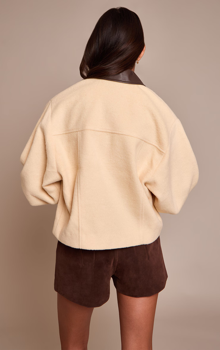 Buttercream PU Collar Zip Up Jacket | PrettyLittleThing UK