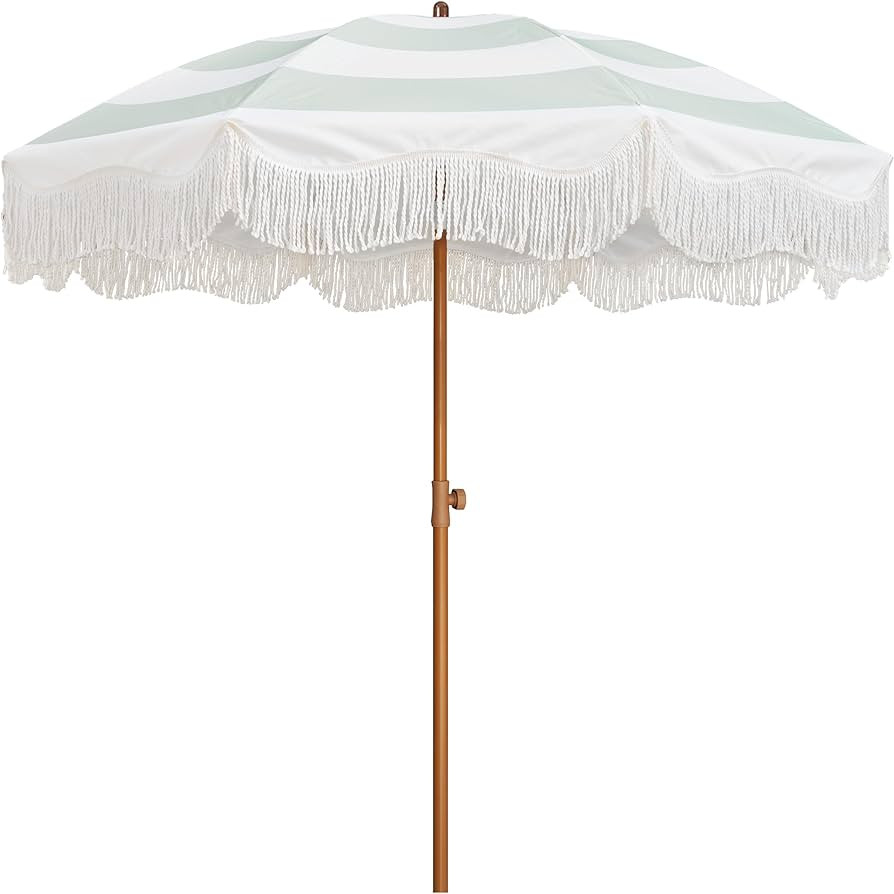 AMMSUN Boho Outdoor Umbrella with Tassels, 6.5ft Fringe Beach Umbrella, UPF50+ Picnic Umbrella Ou... | Amazon (US)