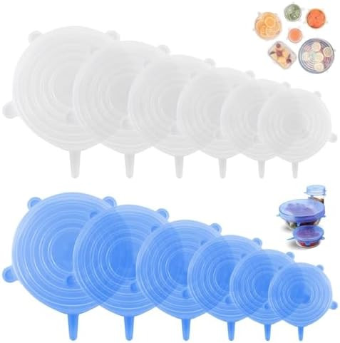 Silicone Stretch Lids – 12 Pack Reusable Food Covers,Flexible Silicone for Bowls, Containers, F... | Amazon (US)