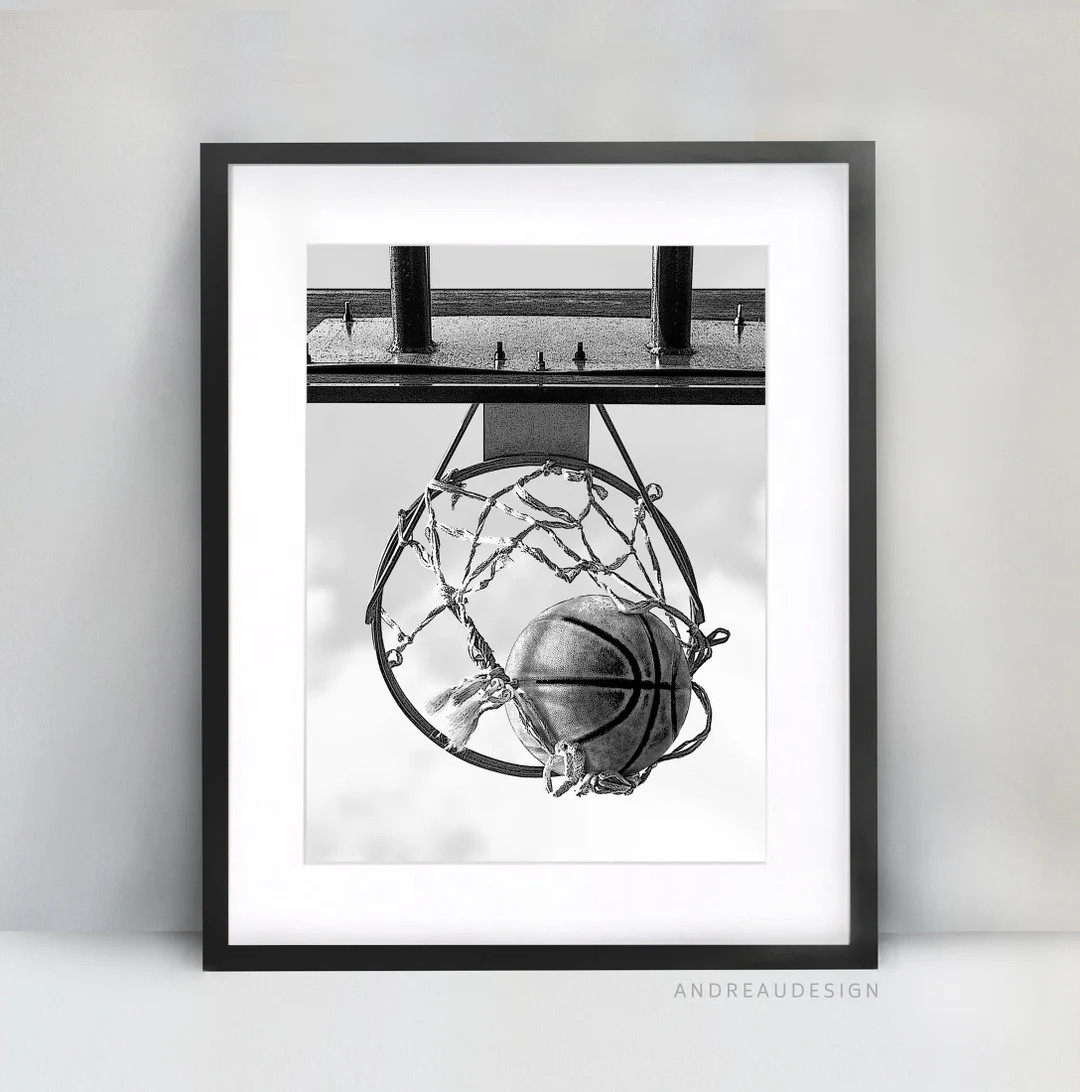 Vertical Basketball Net and Ball, Black and White Poster, Teen Boys Wall Printable Art, Teenage B... | Etsy (US)