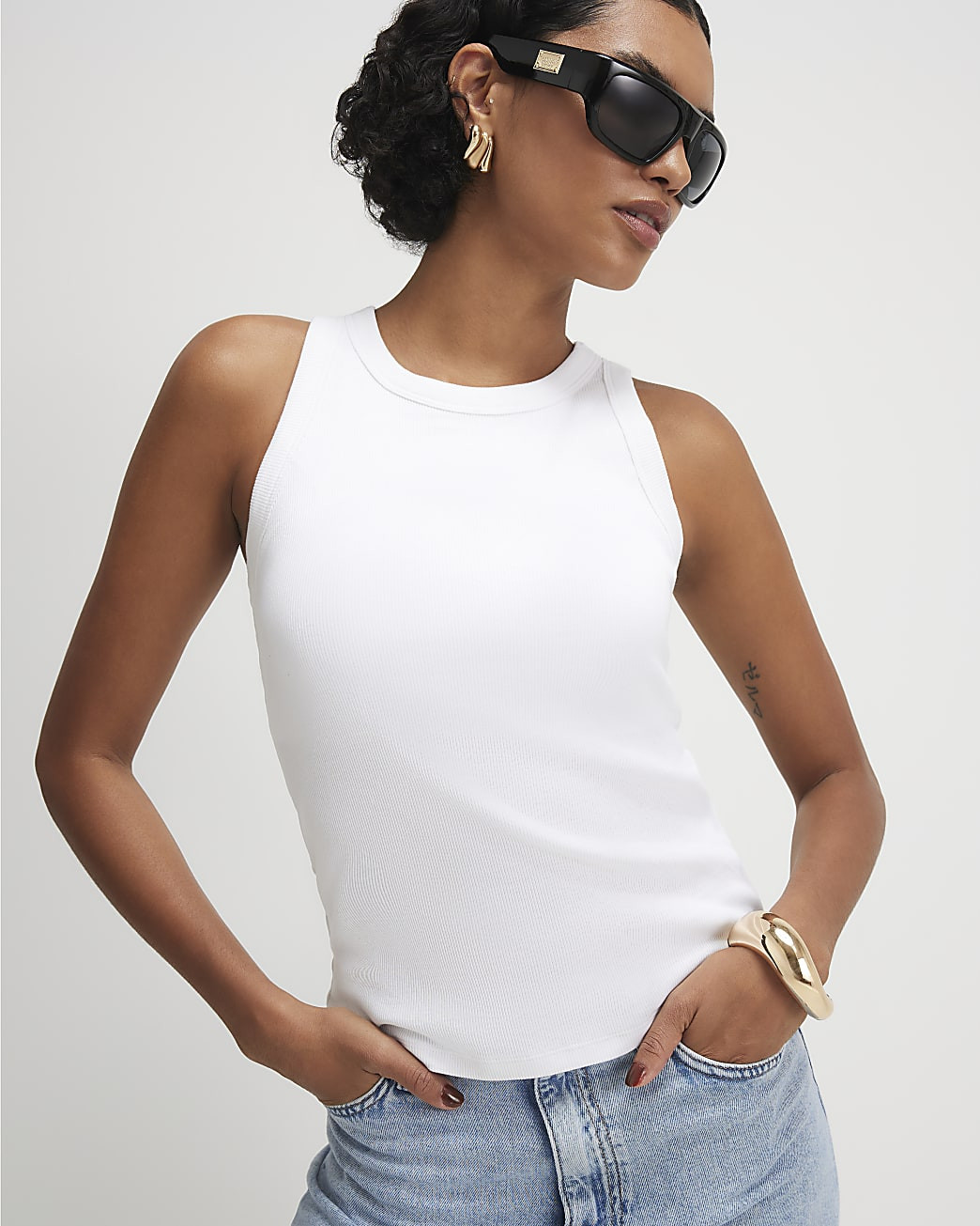 White Built In Bra Vest Top | River Island UK & IE