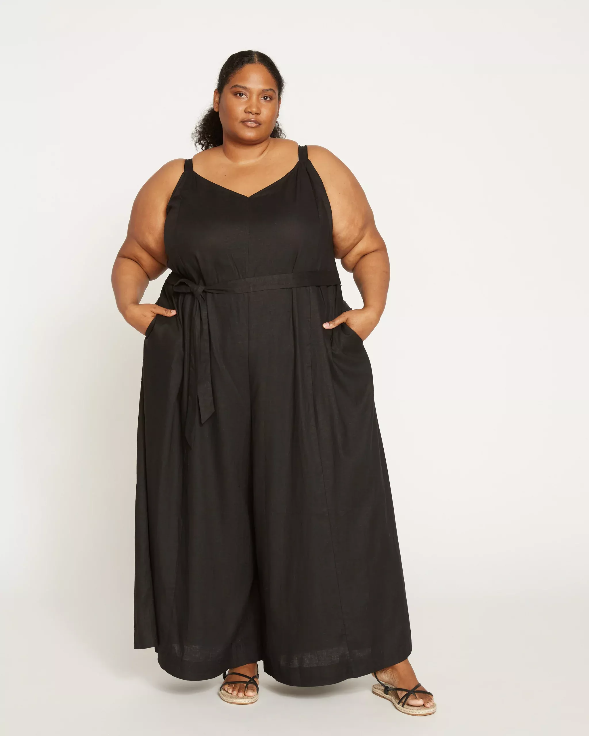 Plus Size Linen Jumpsuit, Black Linen Jumpsuit, Women Linen