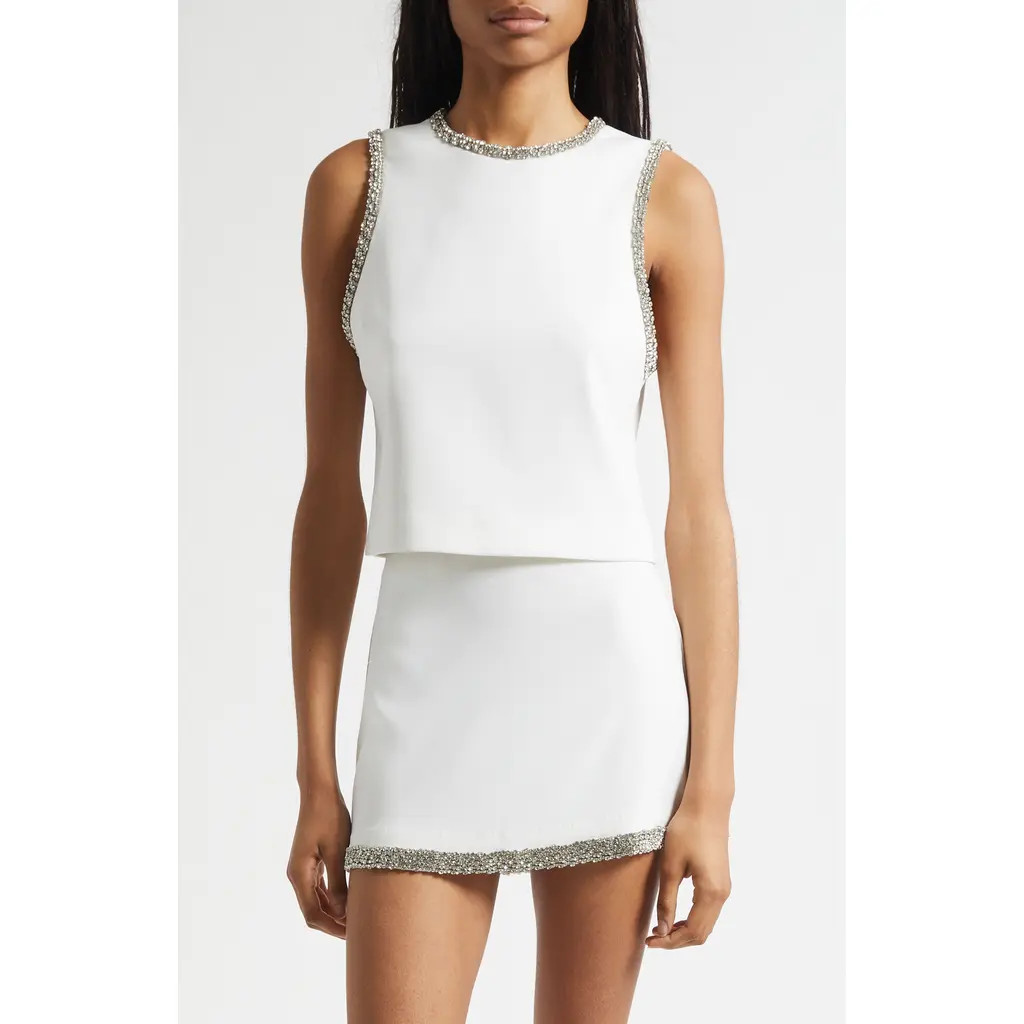 Alice + Olivia Amal Embellished Sleeveless Crop Top in Off White at Nordstrom, Size Large | Nordstrom