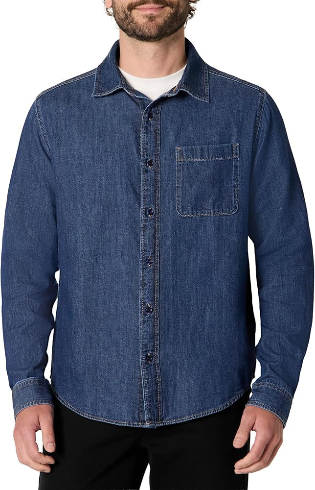Amazon Essentials Men's Regular-Fit Long-Sleeve Denim Shirt, Lightweight Cotton Chambray, Button-... | Amazon (US)