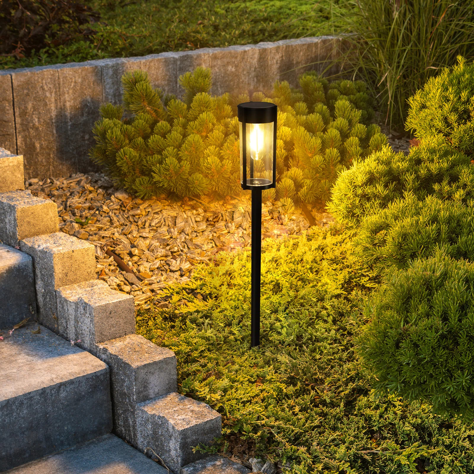 Satin Black Solar Powered Integrated LED Pathway Light Kit (Set of 6) | Wayfair North America
