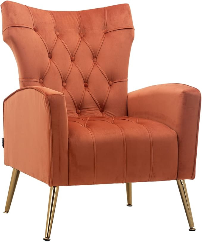 Artwchworks Velvet Button Tufted Accent Arm Chair Single Sofa Upholstered With Modern Metal Gold ... | Amazon (US)