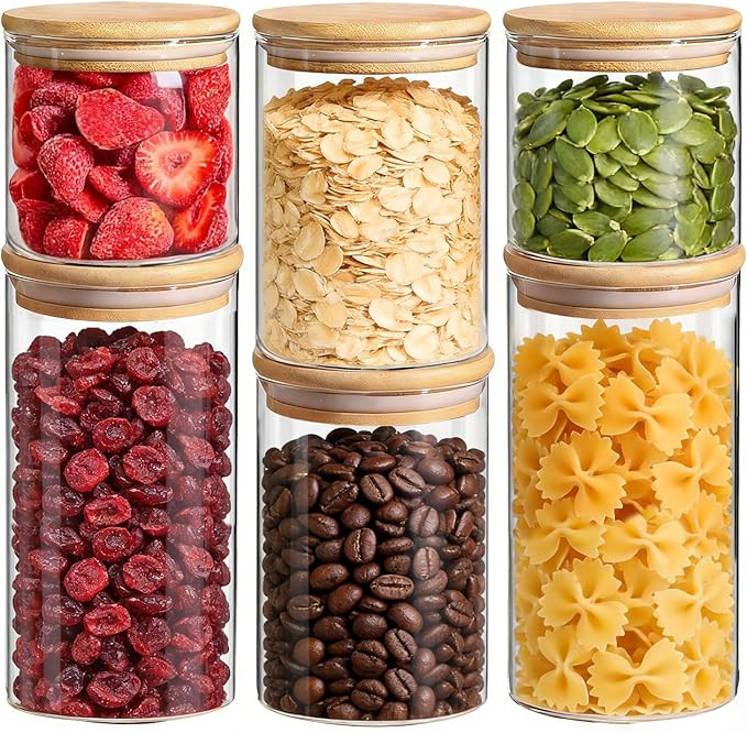 ComSaf Glass Storage Containers with Lids (0.6qt/1qt/1.5qt) Set of 6,Glass Pantry Storage Contain... | Amazon (US)