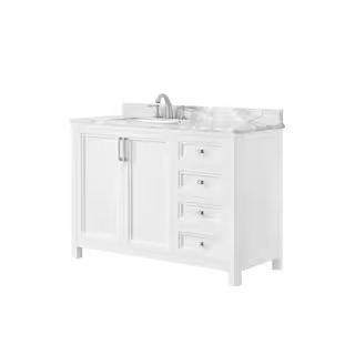 Sandon 48 in. W x 22 in. D Bath Vanity in White with Marble Vanity Top in Carrara White with Whit... | The Home Depot