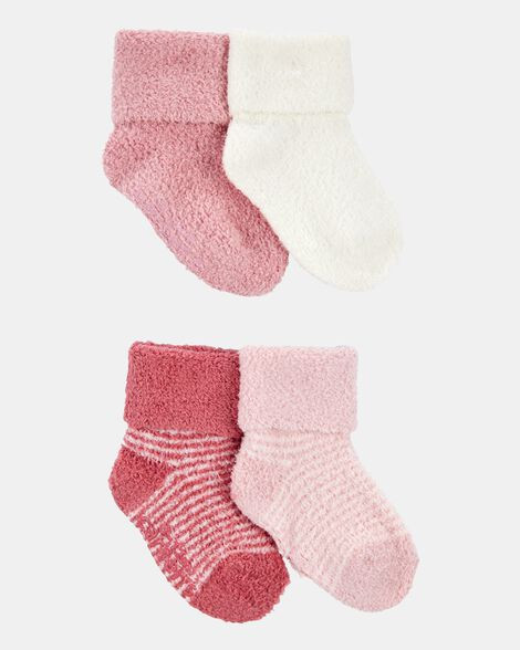 Baby Girl 4-Pack Chenille Foldover Cuff Booties - Pink/White | Carter's Inc