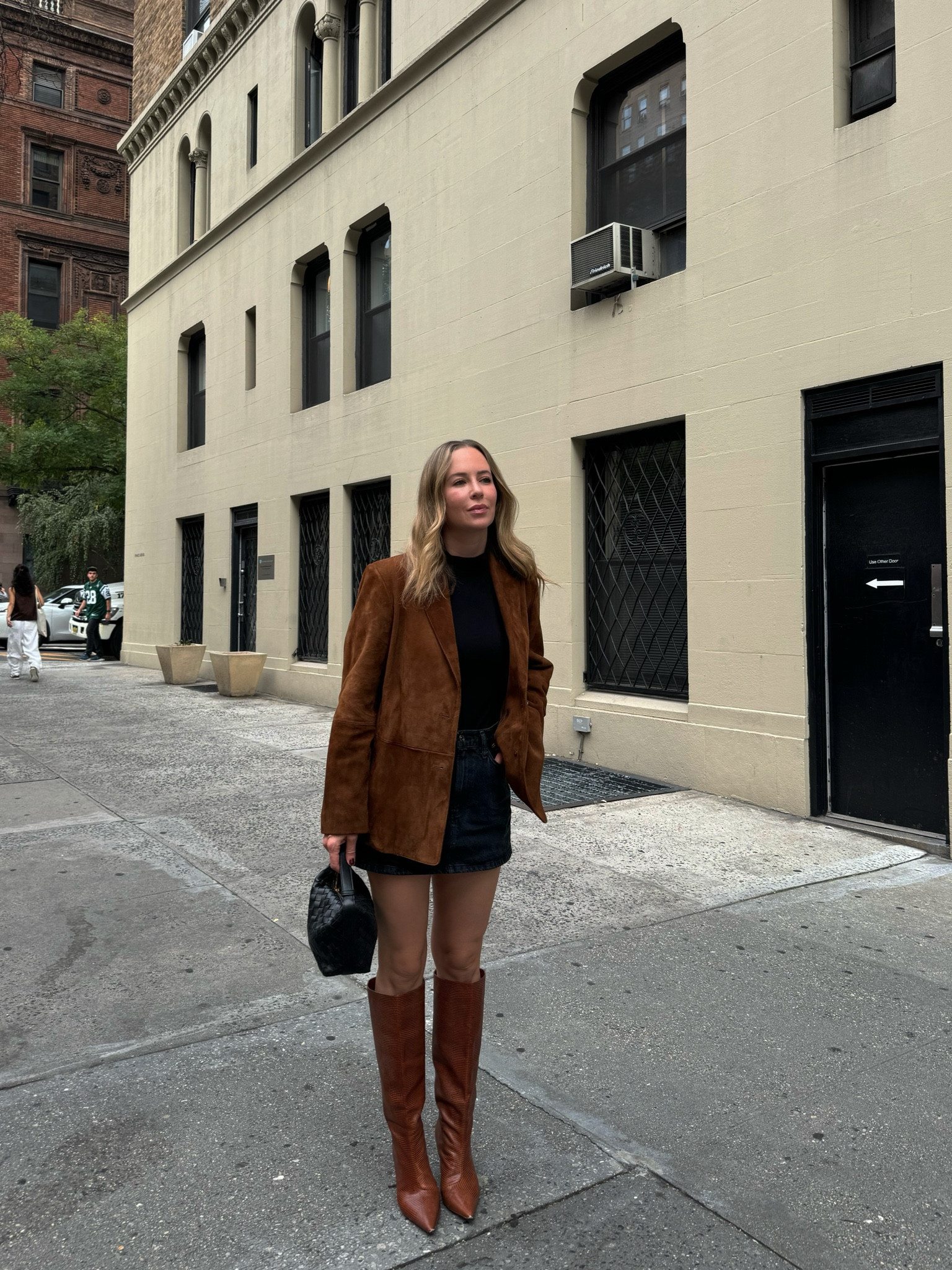 This Vince blazer is unreal in person. Runs large, wearing a size 4.  The Mango one looks so similar but i haven't seen it in person. My boots are older Loeffler Randall but included two pairs i am loving that have a similar vibe. 