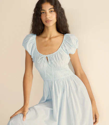D�?EN Quinn Dress -- Alice Blue - Size - Xxs Fitted Prairie Vintage-inspired Effortless | DOEN