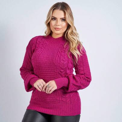 Blusa Feminina Manga Longa Detalhes trança Tricô | SHEIN