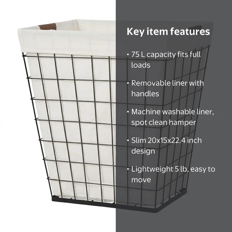 Better Homes & Gardens 75L Rectangular Steel Wire Laundry Hamper with Removable Cotton Blend Line... | Walmart (US)