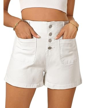 Sidefeel Women's Jean Shorts Button Fly Stretchy High Waisted Summer Outfit Denim Shorts | Amazon (US)
