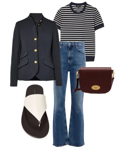 Day three of styling a navy blazer with an effortless look of jeans and striped knit tee. A flat chic sandal for quick jaunts or sneakers for a full day exploring. Scarf always an option.

#LTKstyletip #LTKtravel #LTKSeasonal