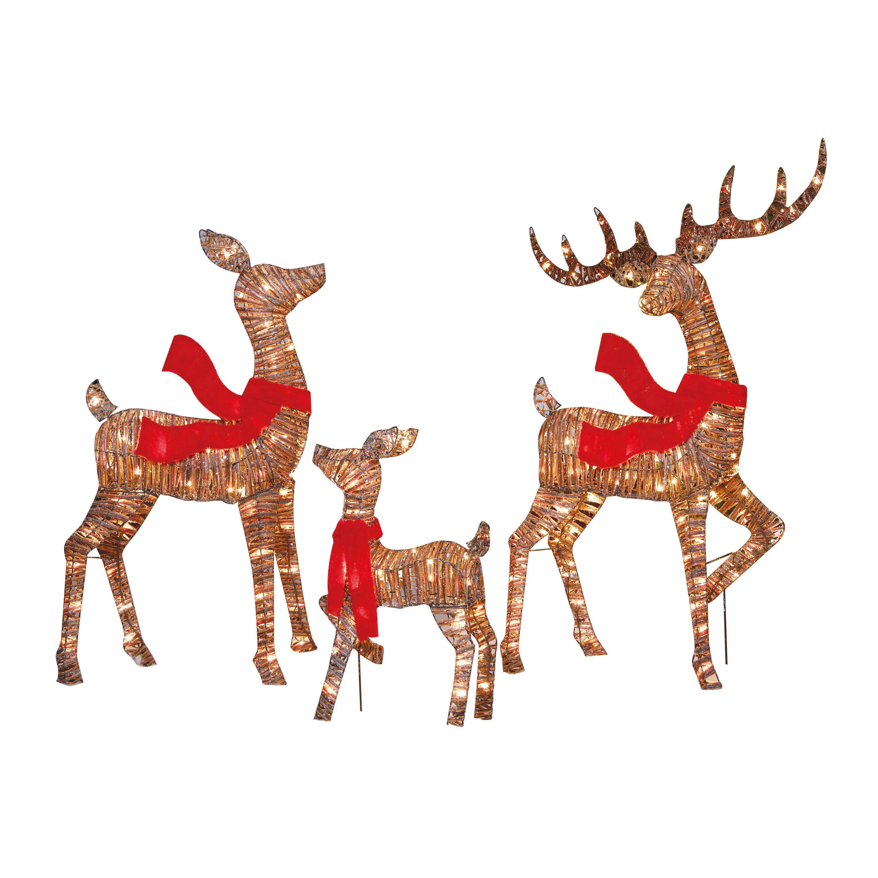 Holiday Time 3-Piece Light-up Rattan-Look Deer Family with 210 Clear Incandescent Christmas Light... | Walmart (US)