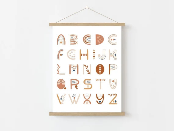 Boho Rainbow Nursery Wall Art Print, Neutral Alphabet with Magnetic Hanging Frame, Baby Nursery D... | Etsy (US)