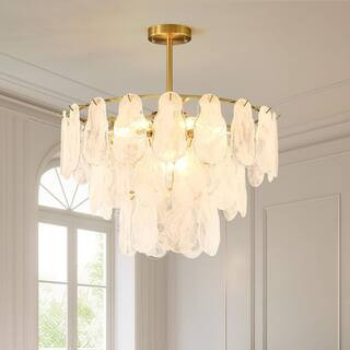 BAOURE 9 Light Modern Brass Chandelier 3-Tier Crystal Glass Cloud Pendant Ceiling Fixture for Din... | The Home Depot